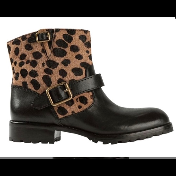 leopard print biker boots